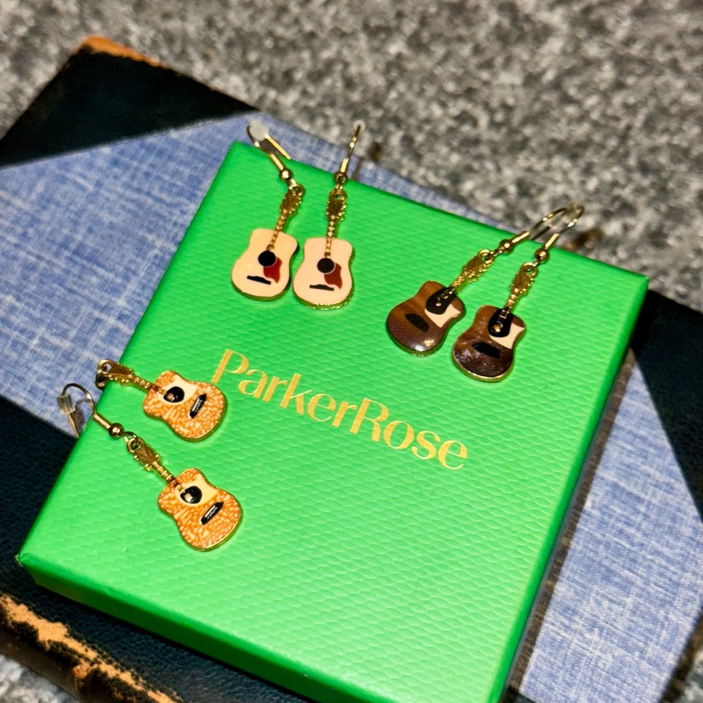 Gold Guitar Charm Earrings